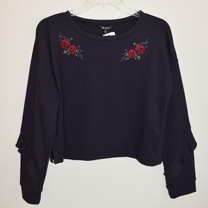 ✨️NWT Ob-sess Rose Floral Embroidered Ruffle Top